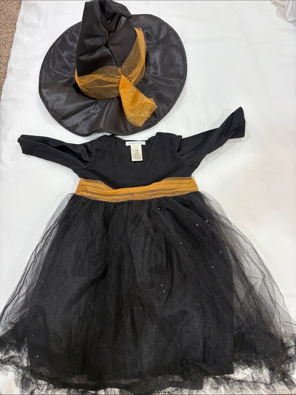 Pottery barn, toddler Black & Gold Witch Costume Dress with Hat - 12-24 months